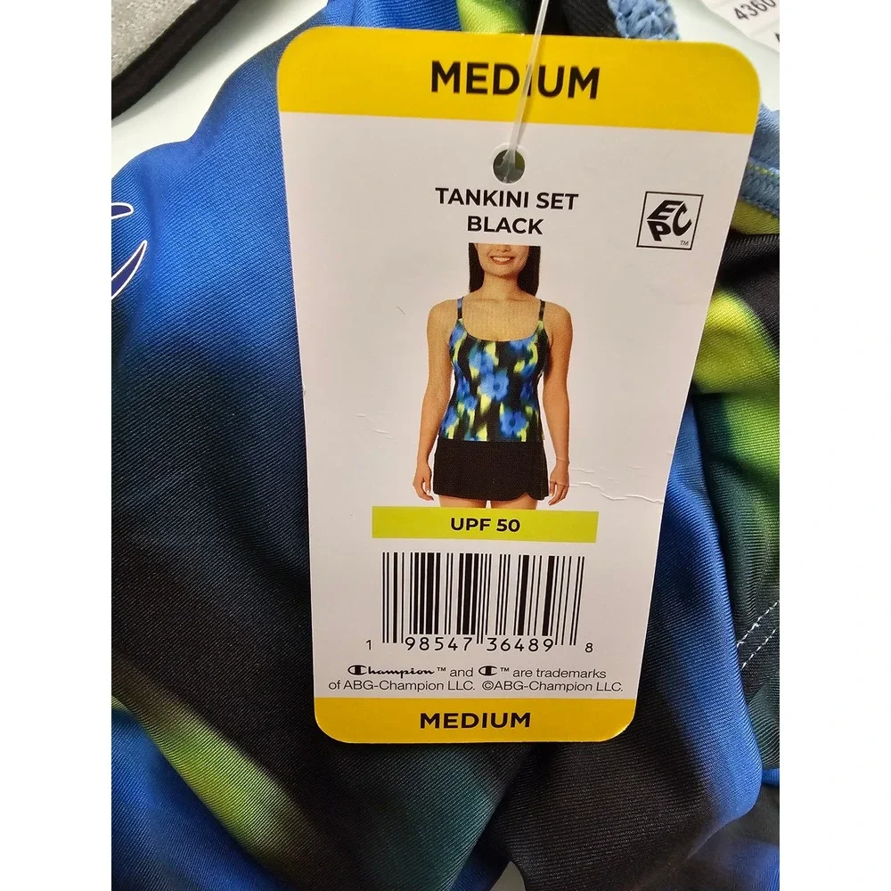 Champion Womens Tie Dye Tankini Swim Top Blue Polyester Blend Athletic Size M